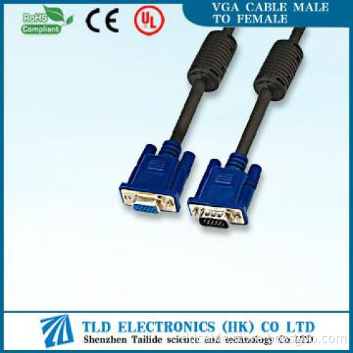 Blue Head VGA to VGA Male to Female Cable With Ferrite Core